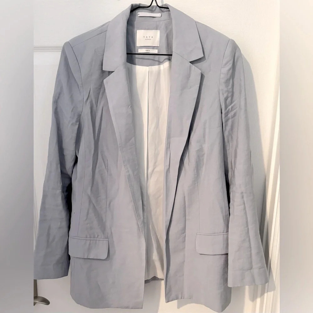 Yaya Women hold on blazer jacket blue gray work street party open chic 34/02